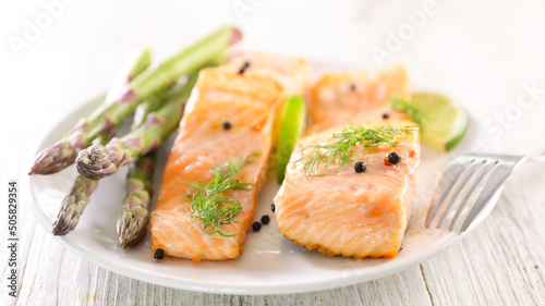 grilled salmon fillet and asparagus