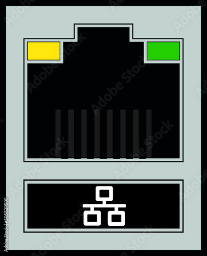Ethernet port icon with LED, rj45 network socket, 8p8c network socket