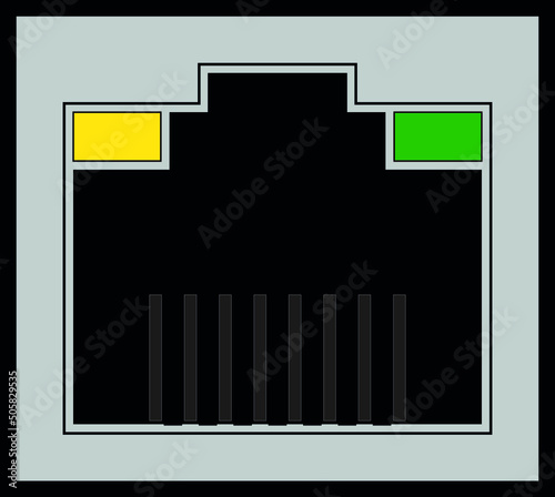 Ethernet port icon with LED, rj45 network socket, 8p8c network socket