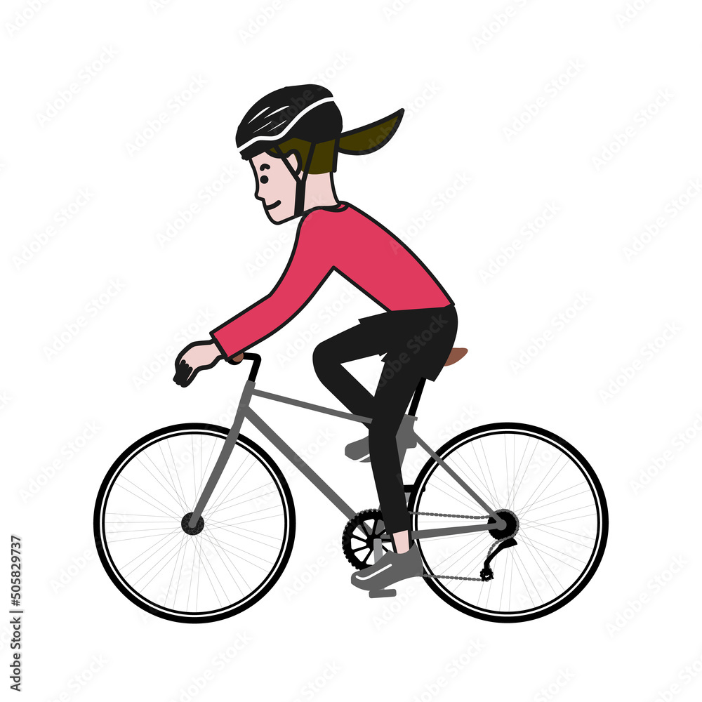 自転車に乗る人のポップで可愛い線画ベクターイラスト Stock ベクター Adobe Stock