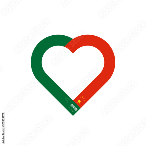 unity concept. heart ribbon icon of saudi arabia and china flags. vector illustration isolated on white background