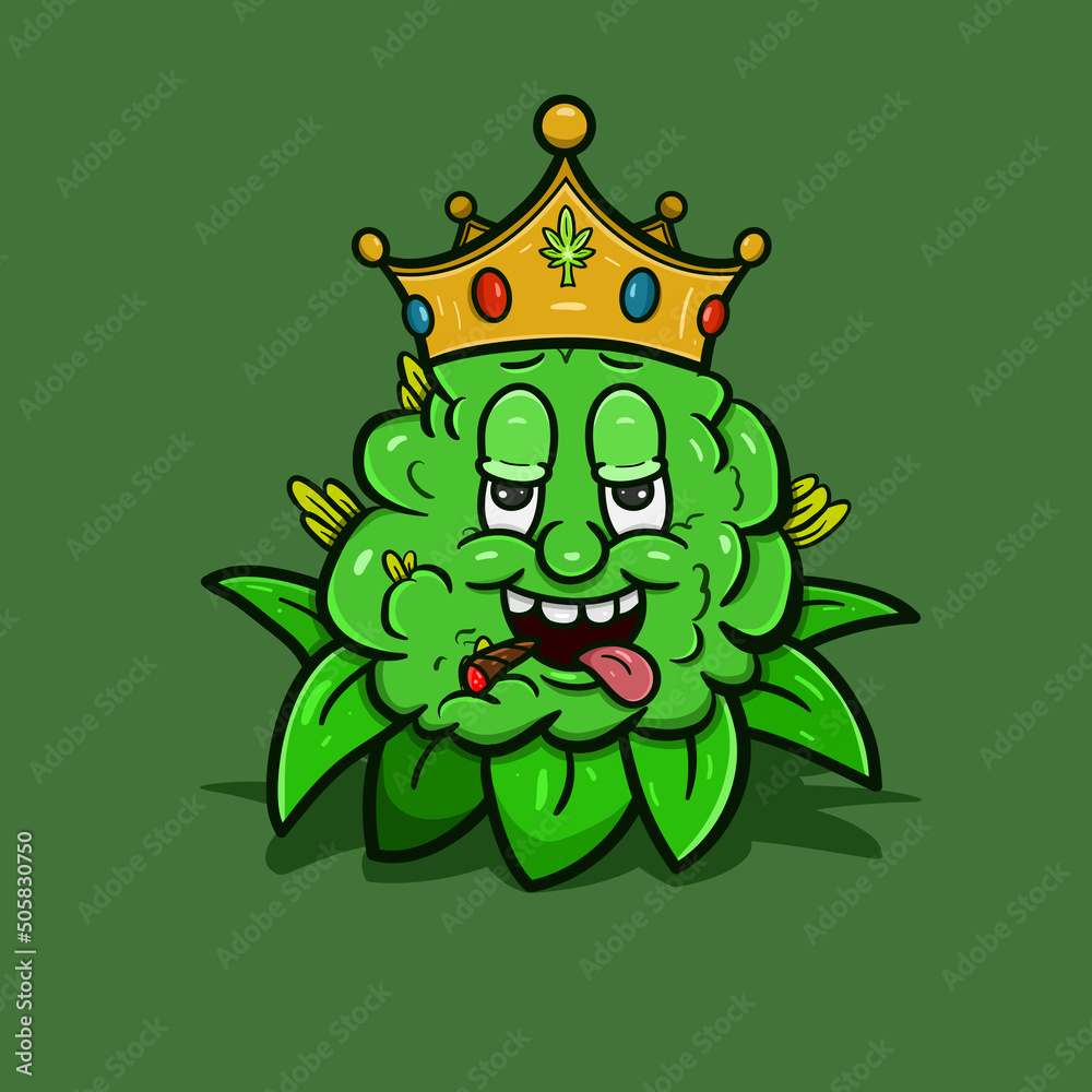 Cartoon Mascot Of Weed Bud Wearing Crown.Vector And Illustration Stock ...