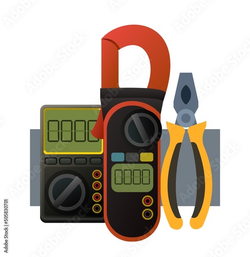 Tools for electrician. Repair of radio electronic and microprocessor equipment. Spare parts components and service. Isolated on white background. Single object icon. Vector