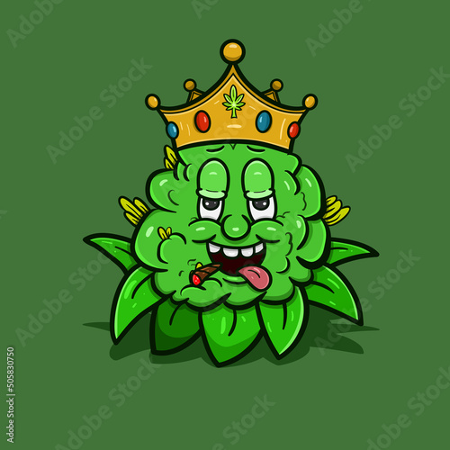 Cartoon Mascot Of Weed Bud Wearing Crown.Vector And Illustration