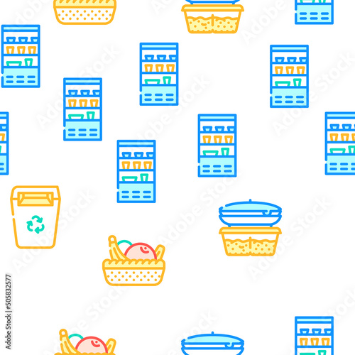 School Canteen Menu Vector Seamless Pattern Color Line Illustration