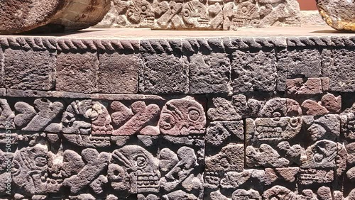 view of carved rocks of aztec origin in tenochtitlan, mexico city photo