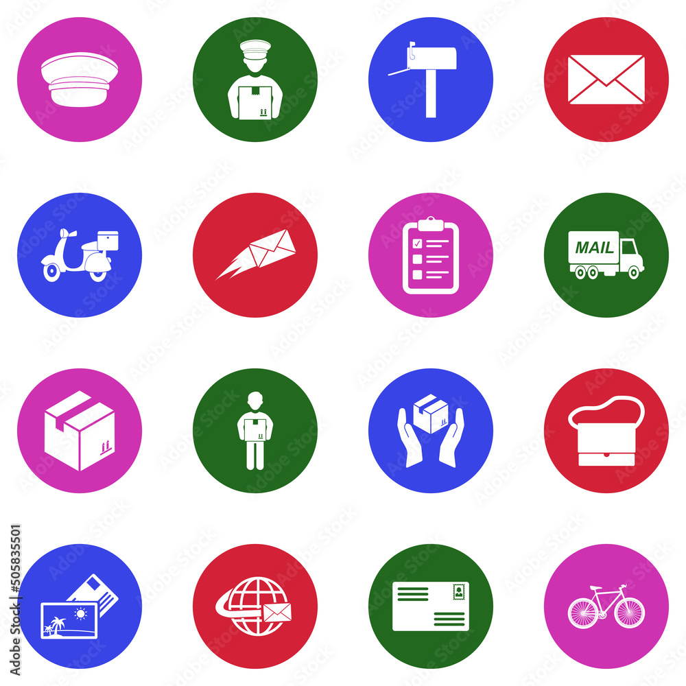 Fototapeta premium Mailman Icons. White Flat Design In Circle. Vector Illustration.