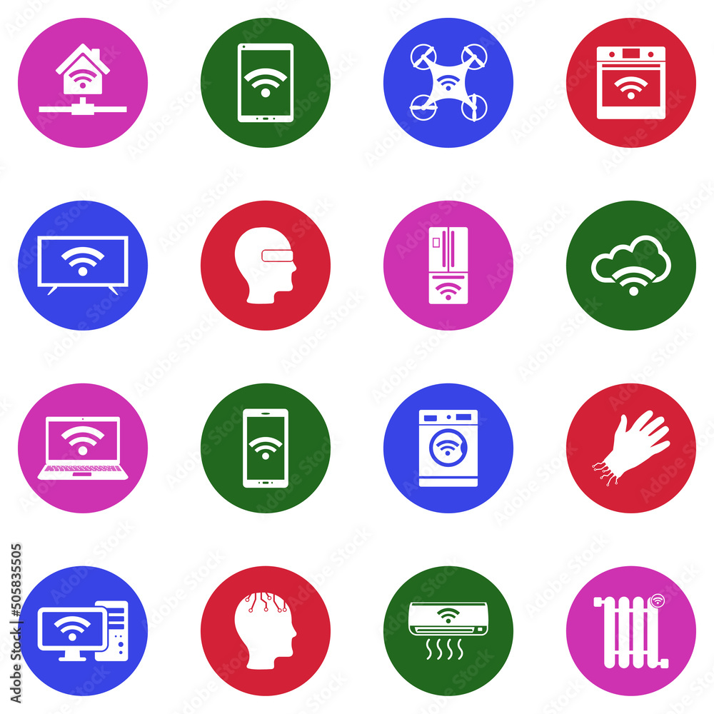 Smart Technology Icons. White Flat Design In Circle. Vector Illustration. Smart Technology Icons. White Flat Design In Circle. Vector Illustration.