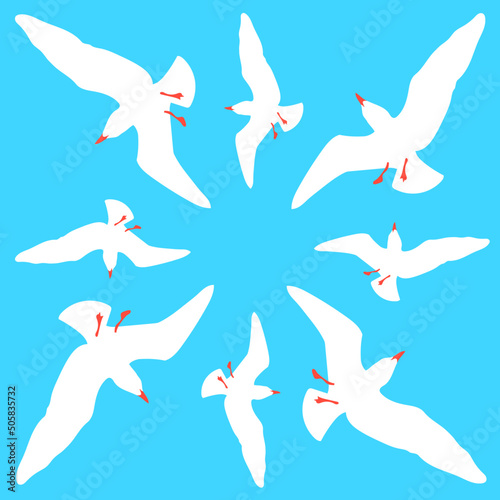 Vector seamless pattern with silhouettes of seagulls flying in the sky