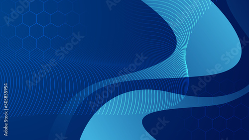 Trendy composition of blue technical shapes on black background. Dark metallic perforated texture design. Technology illustration. Vector header banner