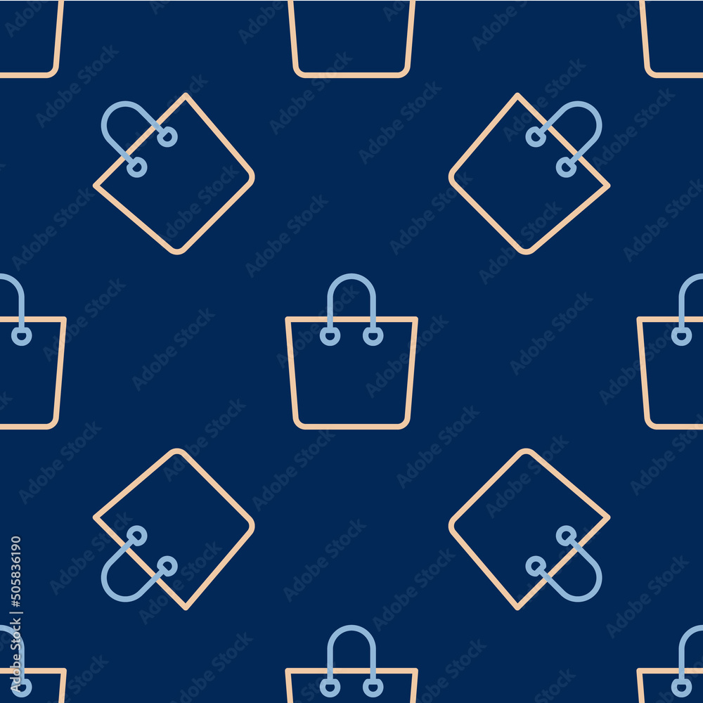 Line Paper shopping bag icon isolated seamless pattern on blue background. Package sign. Vector Line Paper shopping bag icon isolated seamless pattern on blue background. Package sign. Vector