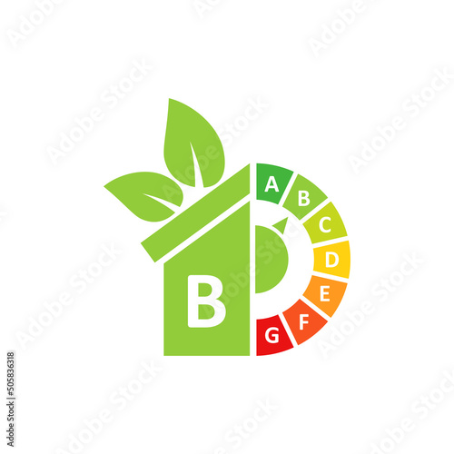 Energy efficiency in flat style. B ecological class vector illustration on isolated background. Electric performance sign business concept.