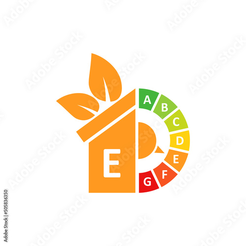 Energy efficiency in flat style. E ecological class vector illustration on isolated background. Electric performance sign business concept.
