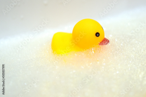 Fotografia canard de bain dans un lavabo de salle de bain