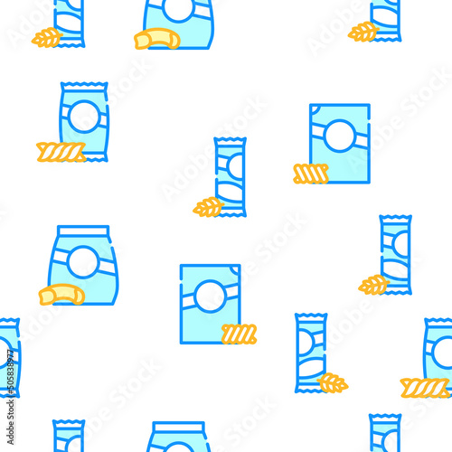 Pasta Food Package Vector Seamless Pattern Color Line Illustration
