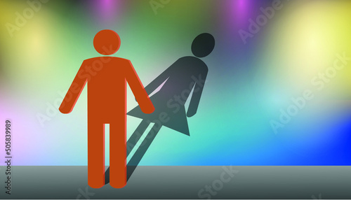 Gay, bisexual and transgender sign (LGBT) sign. mirrored shadow. A homosexual man with a shadow as a woman. 3D illustration.