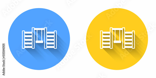 White Wooden Swedish wall icon isolated with long shadow background. Swedish stairs. Circle button. Vector