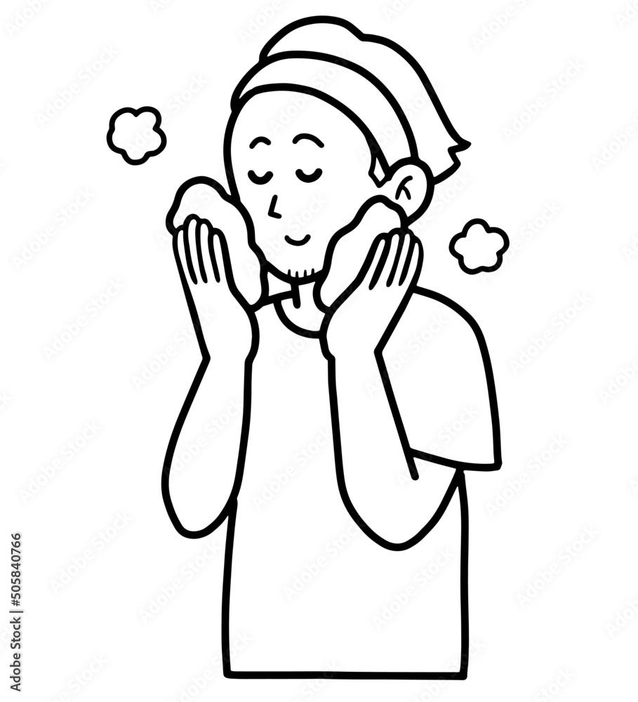 洗顔をする男性のイラスト素材 線画のみ 洗顔をする男性のイラスト素材 線画のみ