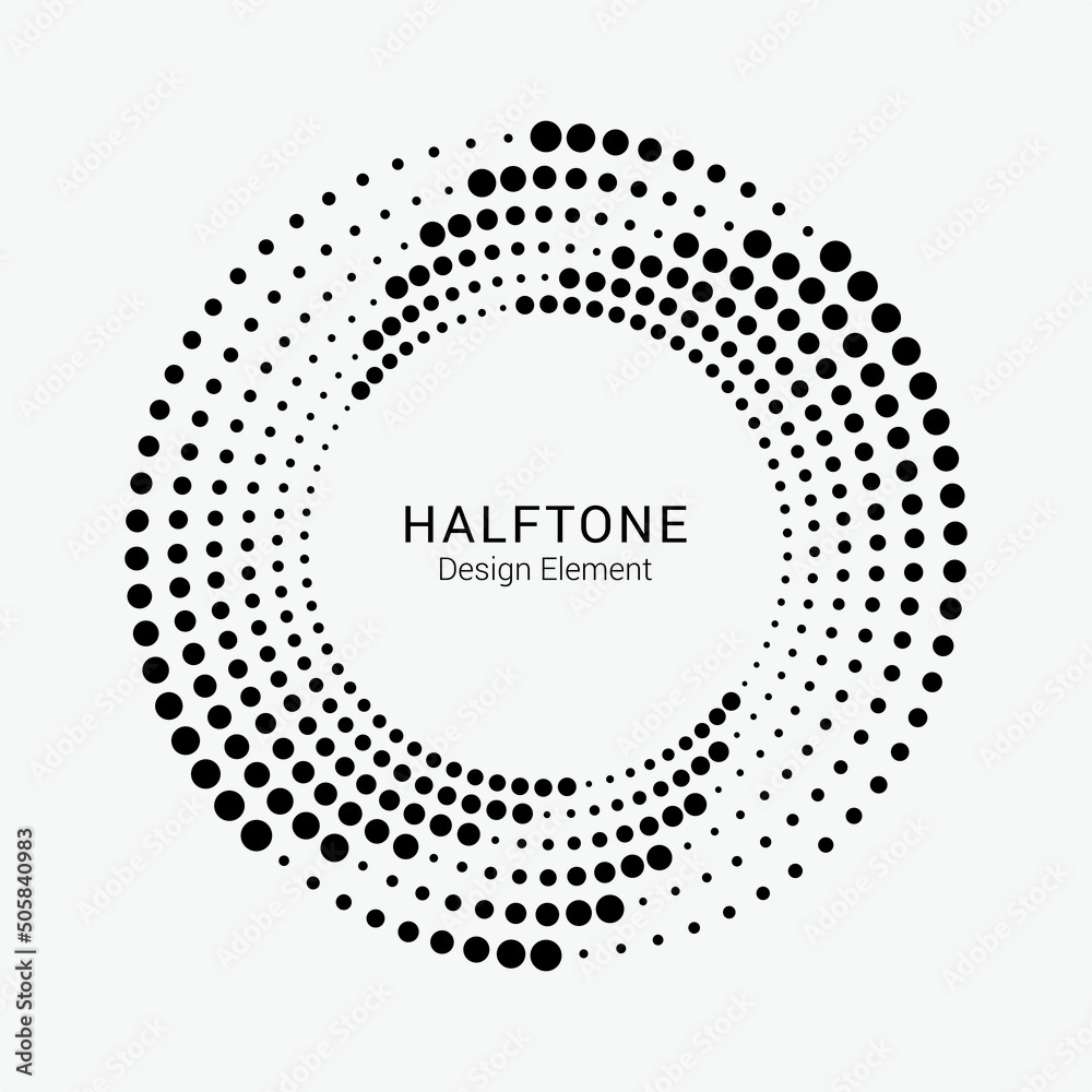 Halftone circular frame logo. Circle dots isolated on the white background. Fabric design element. Halftone circle dots texture. Vector design element for various purposes. Halftone circular frame logo. Circle dots isolated on the white background. Fabric design element. Halftone circle dots texture. Vector design element for various purposes.