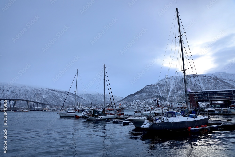 harbour street in the winter city of tromso norway