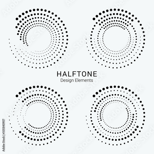 Abstract spiral circle background. Abstract concentric circular pattern with halftones. Spiral halftone design element for various purposes.