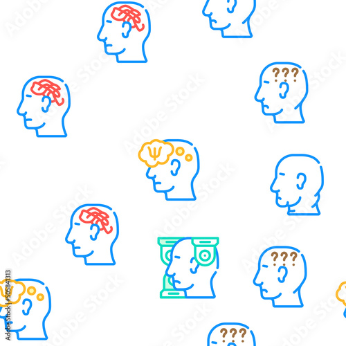 Neurosis Brain Problem Vector Seamless Pattern Color Line Illustration