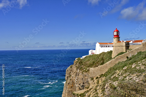 Lighthouse at Cape Saint Vincent in Algarve, near Sagres, Portugal	
