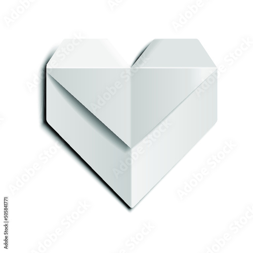 Paper heart origami isolated on a white background. 3d rendering