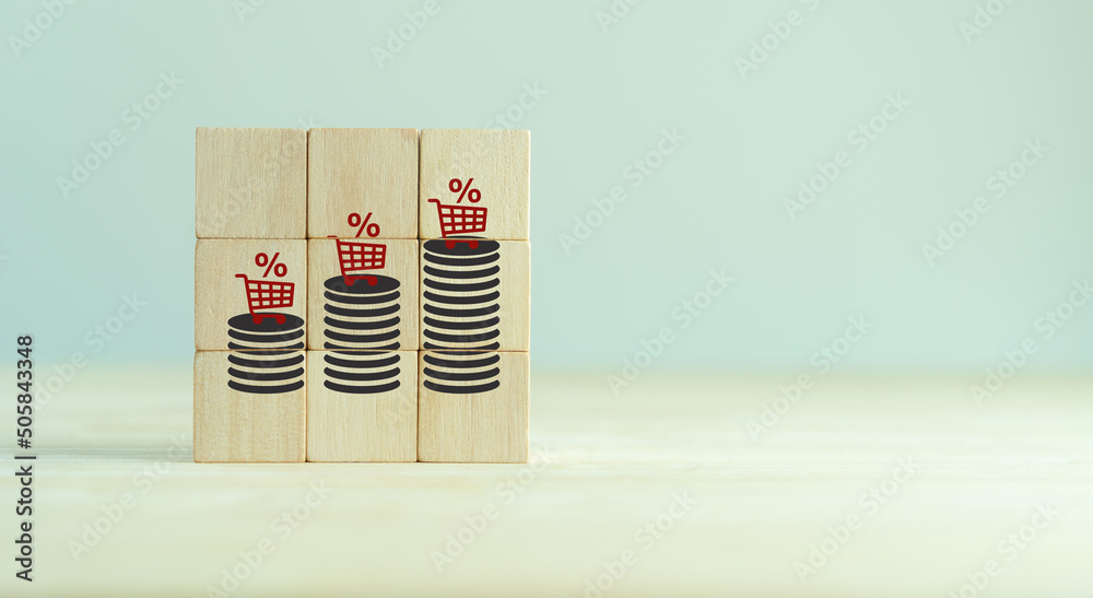 Inflation, growth of market basket or consumer price index concept