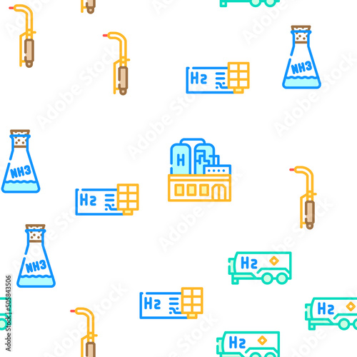 Hydrogen Energy Gas Vector Seamless Pattern Color Line Illustration
