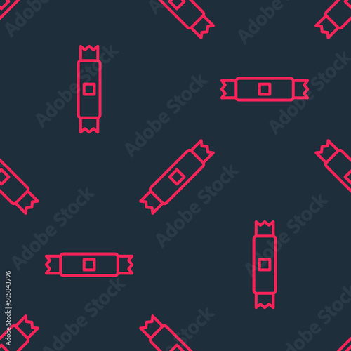 Red line Sugar stick packets icon isolated seamless pattern on black background. Blank individual package for bulk food products as coffee, salt, spices. Vector
