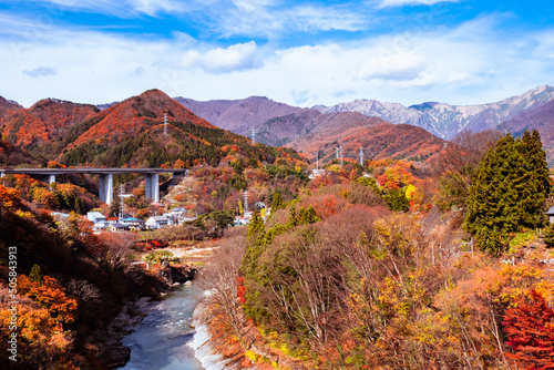 諏訪峡大橋からの秋の風景
