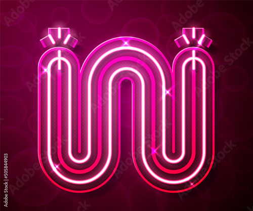 Glowing neon line Electric cable icon isolated on red background. Electrical wire. Vector