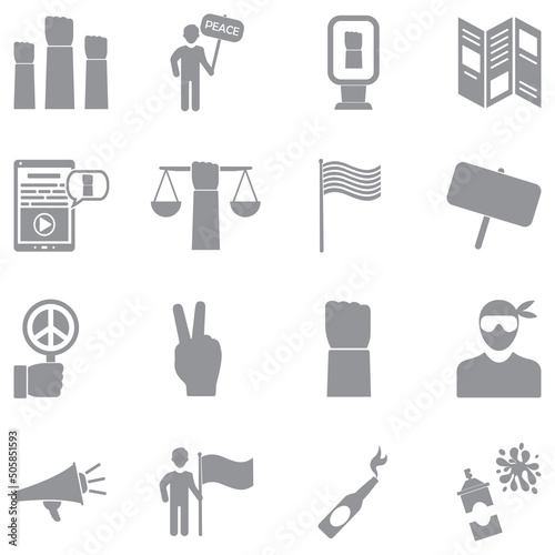 Activism Icons. Gray Flat Design. Vector Illustration.