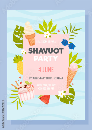 Shavuot day party invite concept. Happy shavuot day. Vector illustration