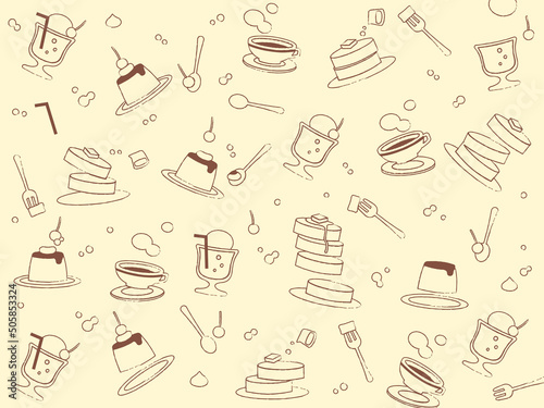 カフェ　線画　背景　メニュー
