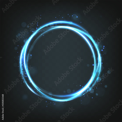 Vector illustration. Blue portal flair round circle with sparkles and glow in the dark.