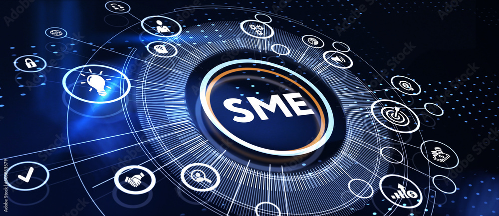 The concept of business, technology, the Internet and the network. virtual screen of the future and sees the inscription: SME 3d illustration The concept of business, technology, the Internet and the network. virtual screen of the future and sees the inscription: SME 3d illustration