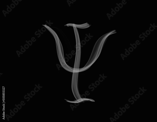 realistic smoke shape with capital alphabet psi spreading on dark background photo