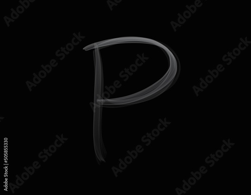 realistic smoke shape with capital alphabet rho spreading on dark background photo