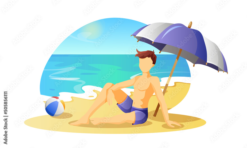 Seaside concept. A man is sunbathing on the seashore.