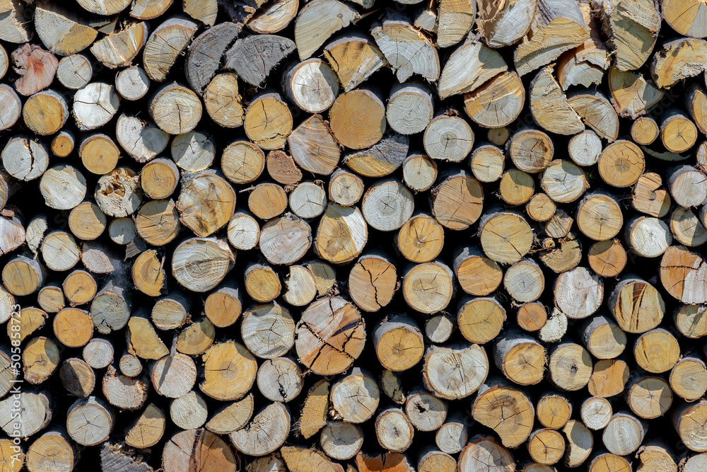 Cut tree trunks laid in layer, Dry chopped firewood logs stacked up on top of each other in a pile, Timber wood wall texture pattern, Can be used as background for display or montage your products. Cut tree trunks laid in layer, Dry chopped firewood logs stacked up on top of each other in a pile, Timber wood wall texture pattern, Can be used as background for display or montage your products.