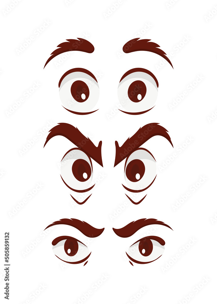 Set of eyes in flat style. Isolated on white background. Vector illustration.