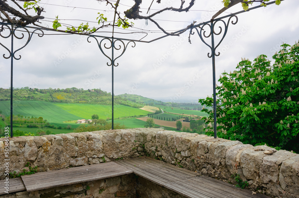 Beautiful view from the garden to the French fields in Lautrec, France