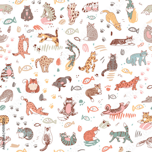 cats funny animals vector seamless pattern