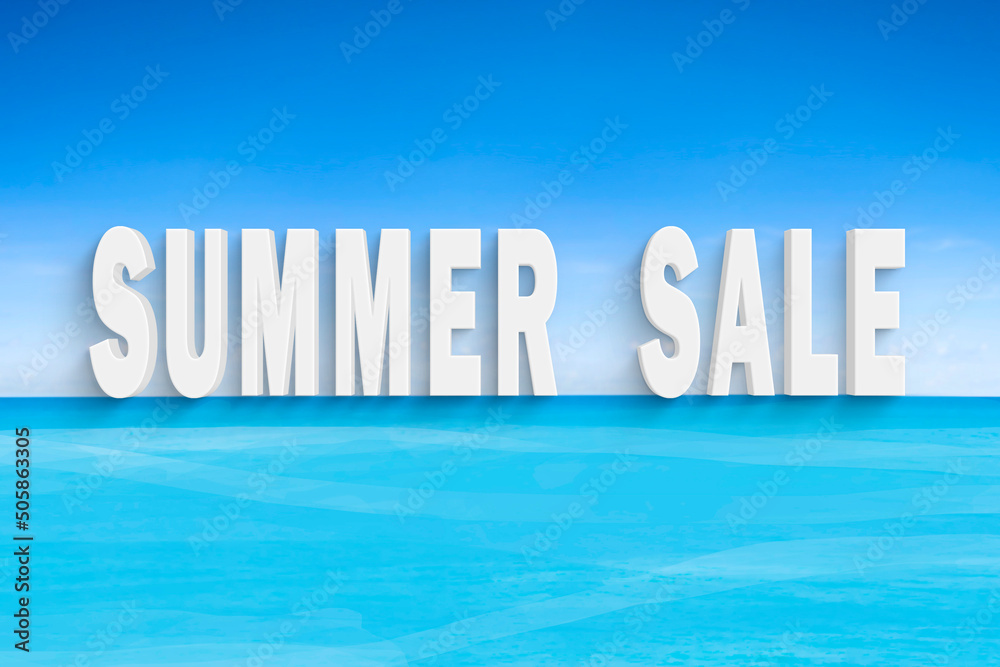 3D text summer sale on blue sea background.