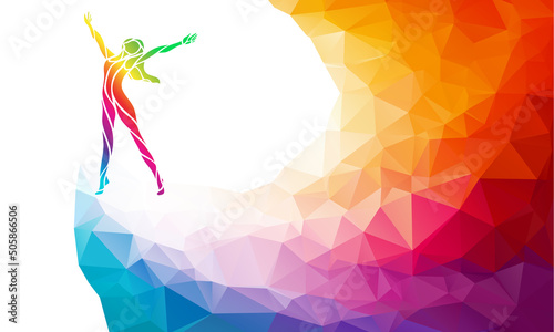 Healthy Life Arm raised woman abstract silhouette on polygonal background