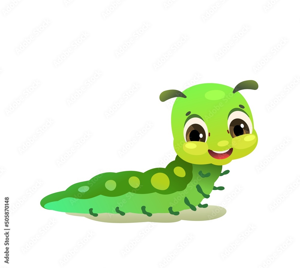 Naklejka premium Caterpillar. wildlife object. Little funny insect. Cute cartoon style. isolated on white background. Vector
