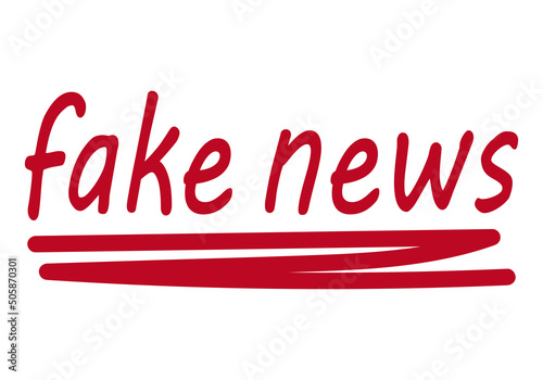 Texto de noticias falsas en trazo rojo sobre fondo blanco.