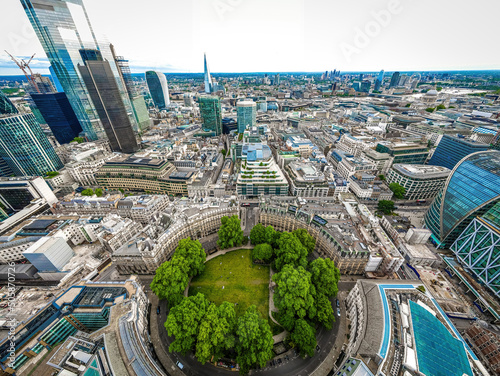 The aerial view of Finsbury Circus Gardens and the City of London in summer photo